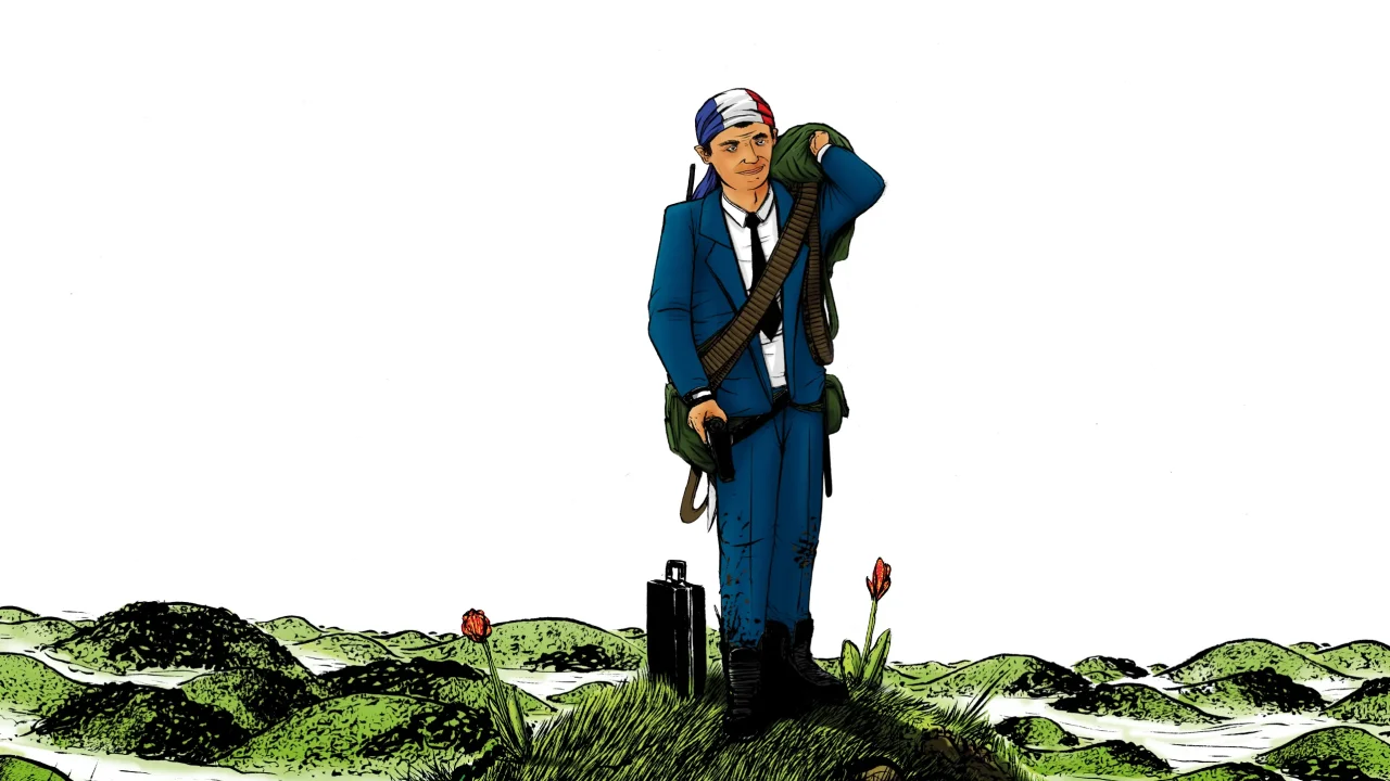 un homme sur des collines et un avion