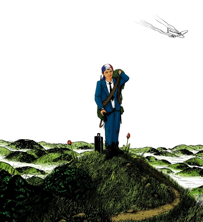 un homme sur des collines et un avion