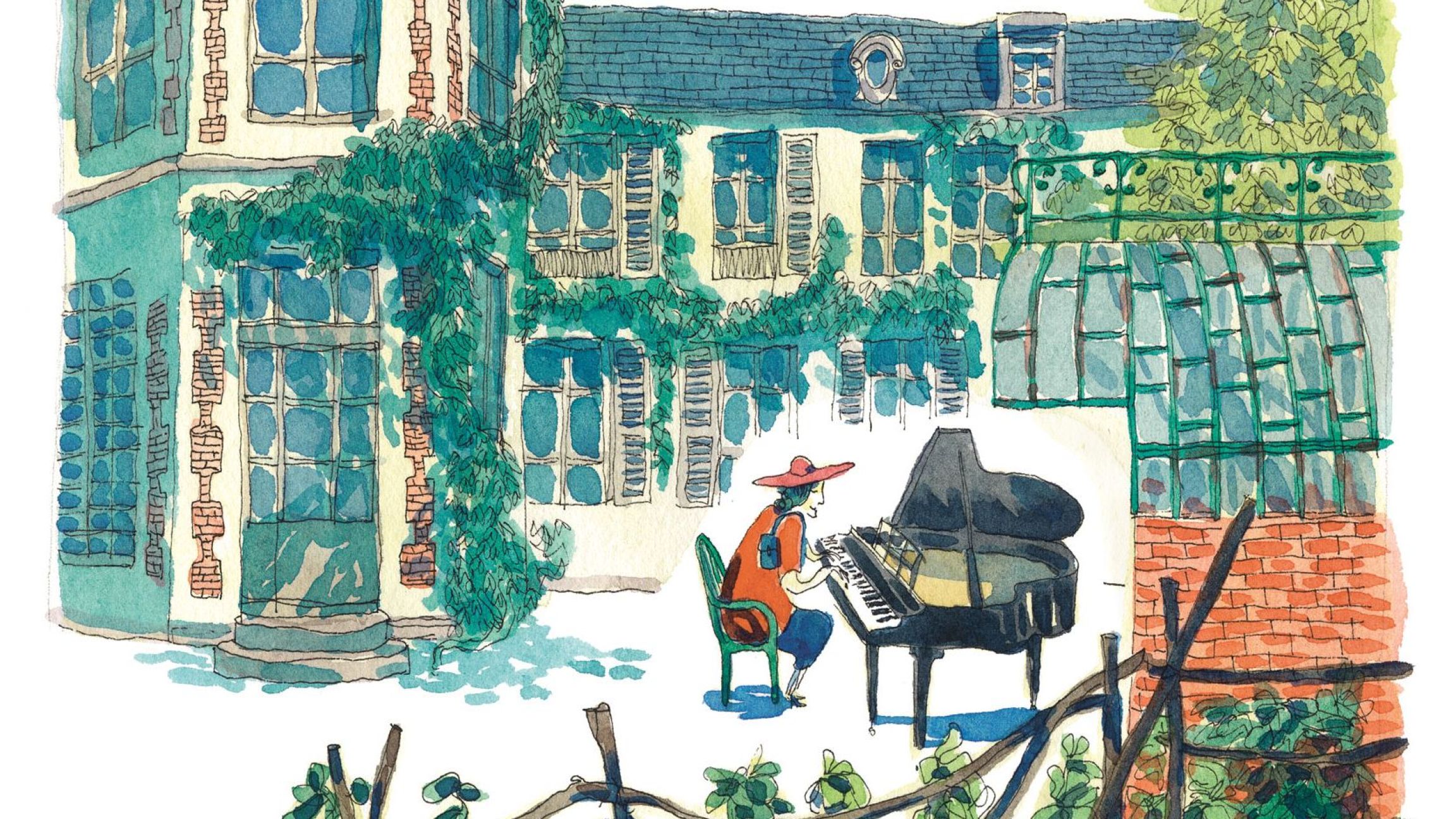 femme jouant du piano devant une clinique psychiatrique