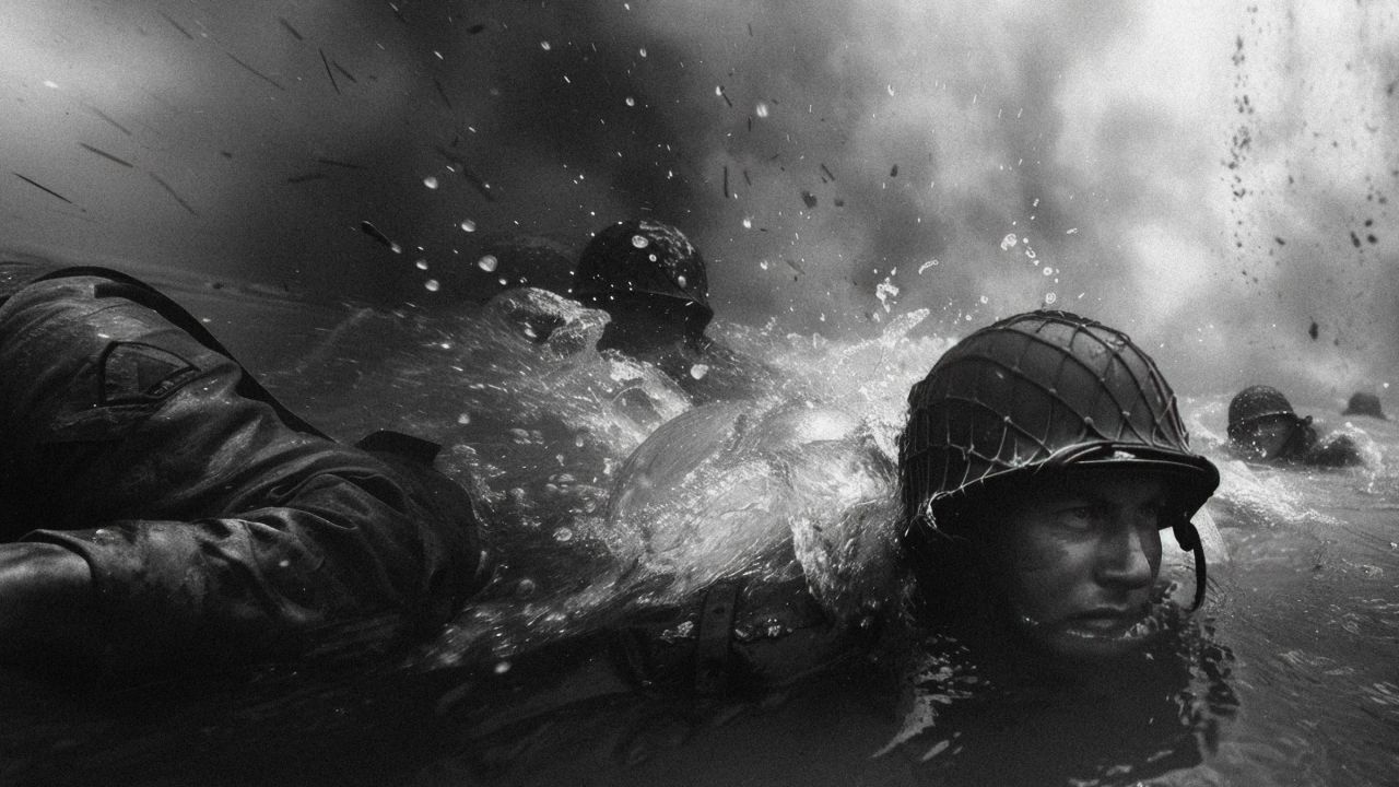 image générée par IA d’un soldat en train de nager