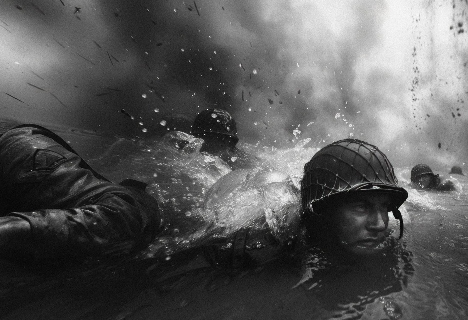 image générée par IA d’un soldat en train de nager