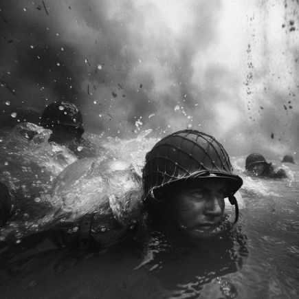 image g&eacute;n&eacute;r&eacute;e par IA d&rsquo;un soldat en train de nager