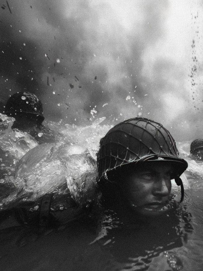 image générée par IA d’un soldat en train de nager