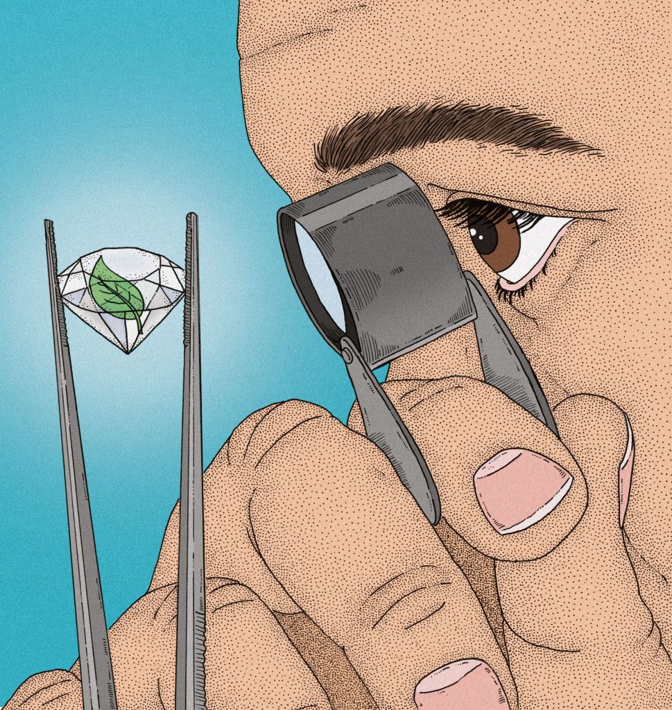 examen d’un diamant à la loupe