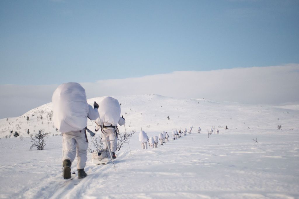 soldats à ski dans la neige