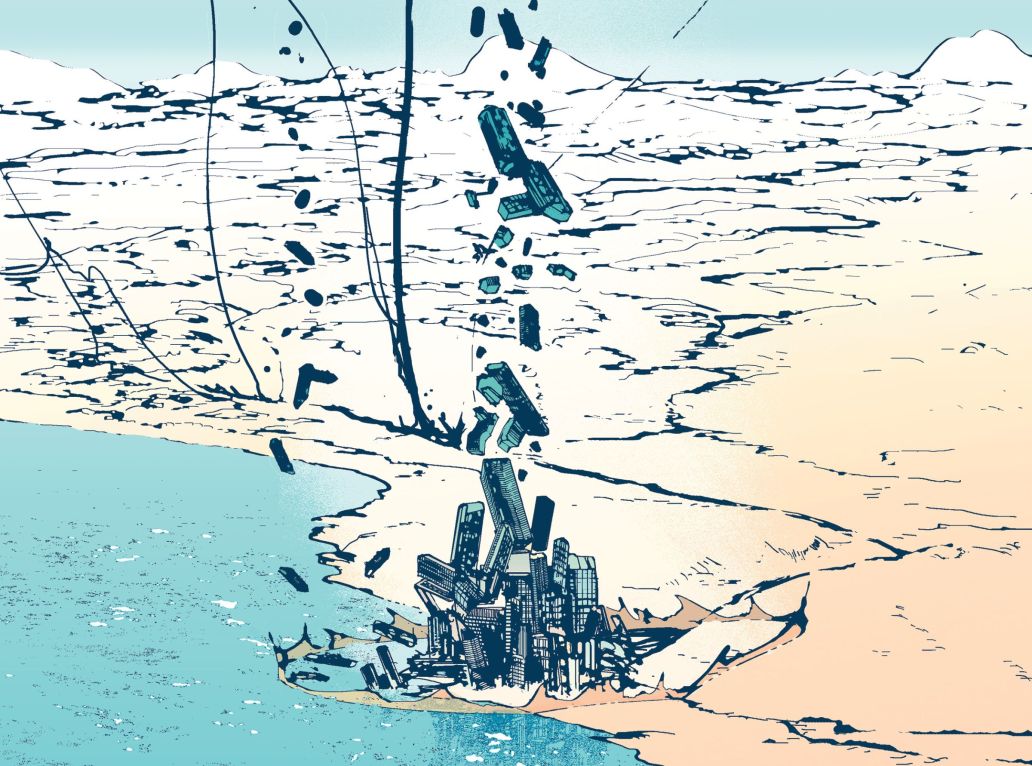 immeubles de luxe tombant du ciel sur un bout de désert