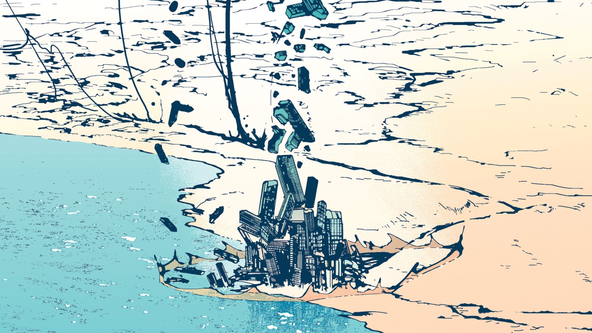 immeubles de luxe tombant du ciel sur un bout de désert