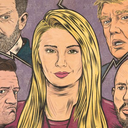 Lauren Southern entourée de Gavin McInnes, Donald Trump, Tommy Robinson et Andrew Tate