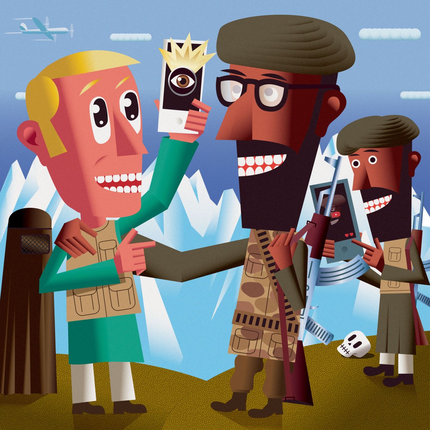 selfie de Tibi Jones avec deux talibans armés