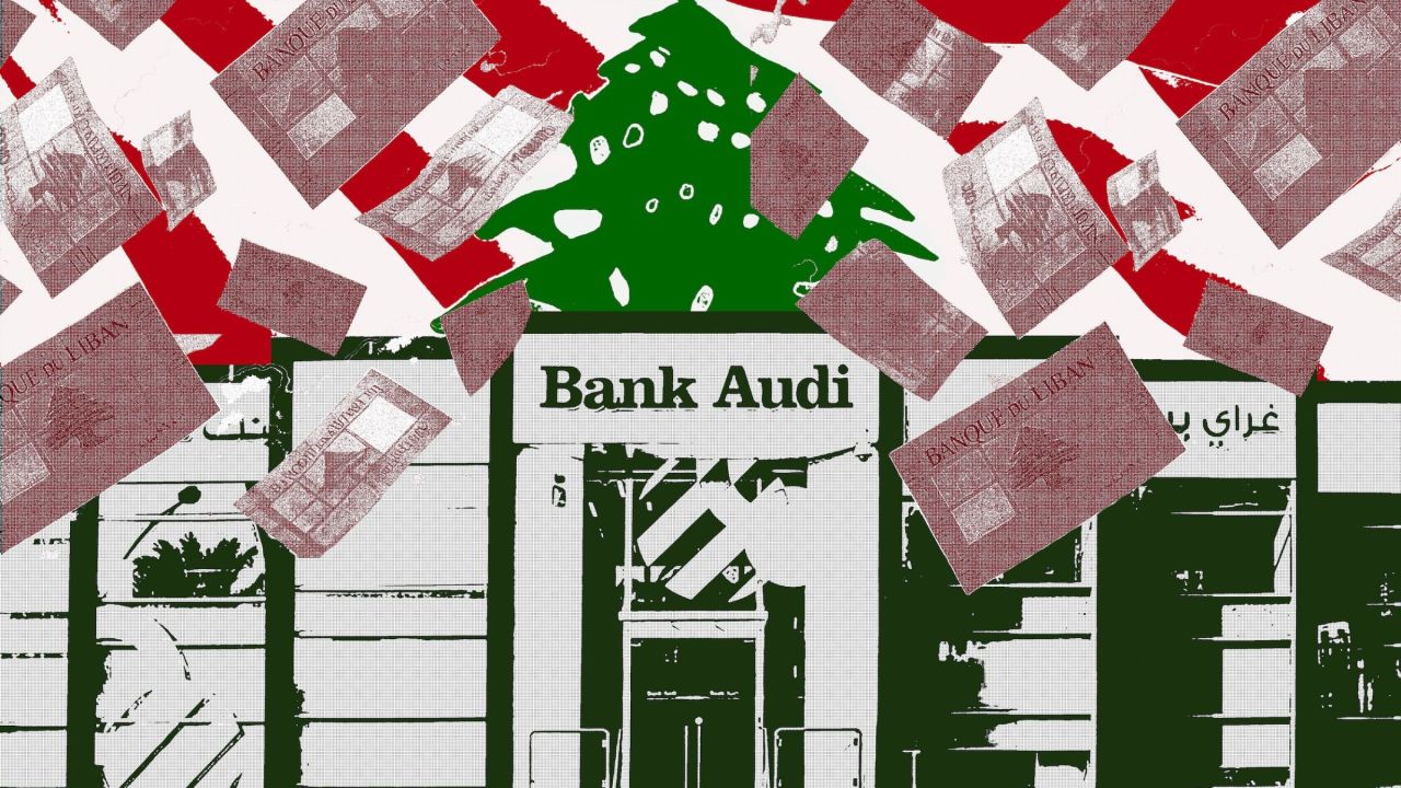 façade de banque et billets libanais