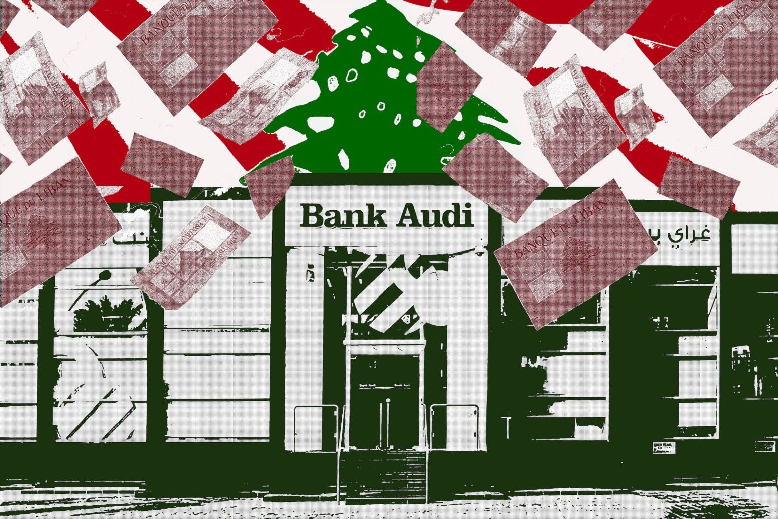 façade de banque et billets libanais