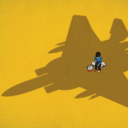 ombre d&rsquo;un avion de chasse sur un enfant affam&eacute;