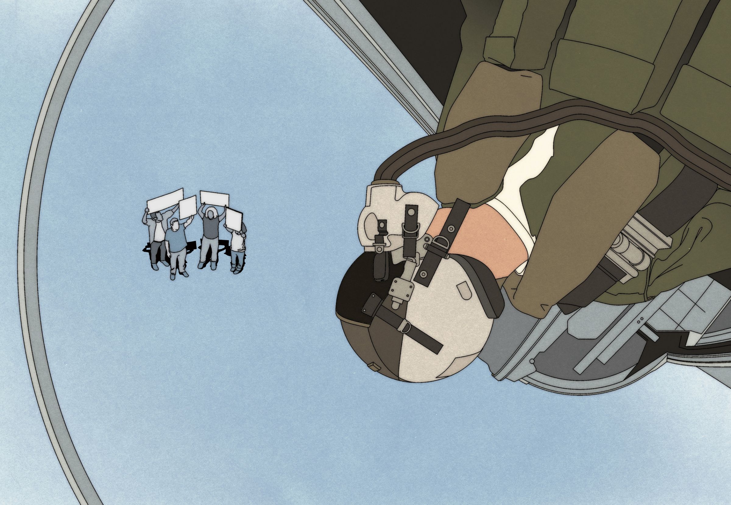 pilote de chasse au-dessus d’une manif