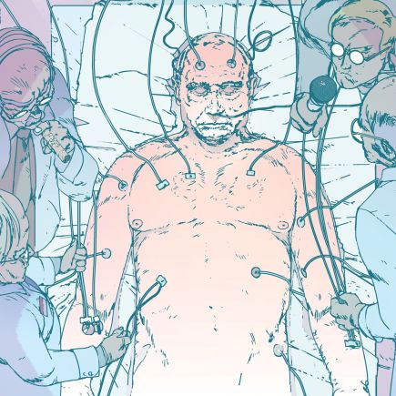 Poutine sur un lit d&rsquo;h&ocirc;pital entour&eacute; d&rsquo;apparatchiks