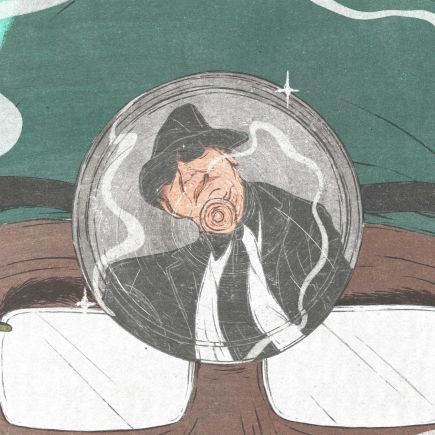 image d'un homme refl&eacute;t&eacute;e par un miroir frontal de m&eacute;decin