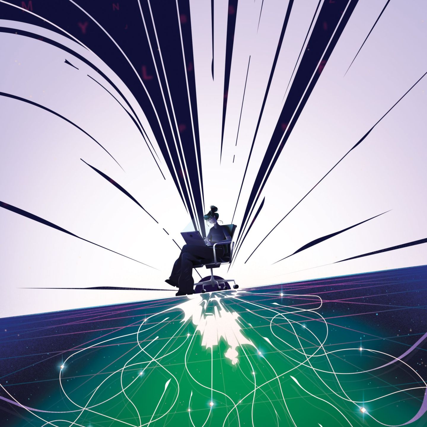 Une femme écrit sur un ordinateur