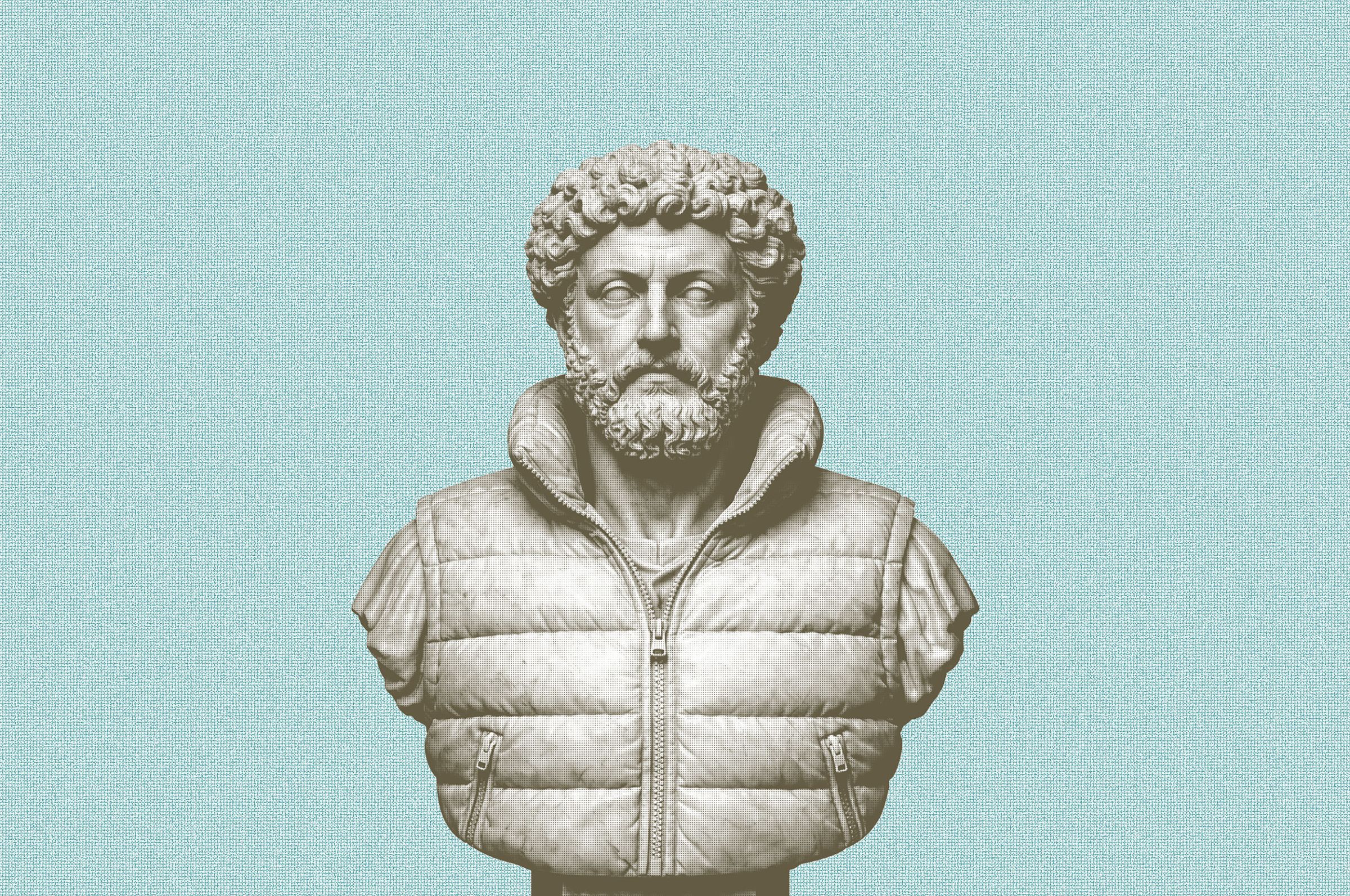 buste de l'empereur Marc Aurèle avec une doudoune zippée