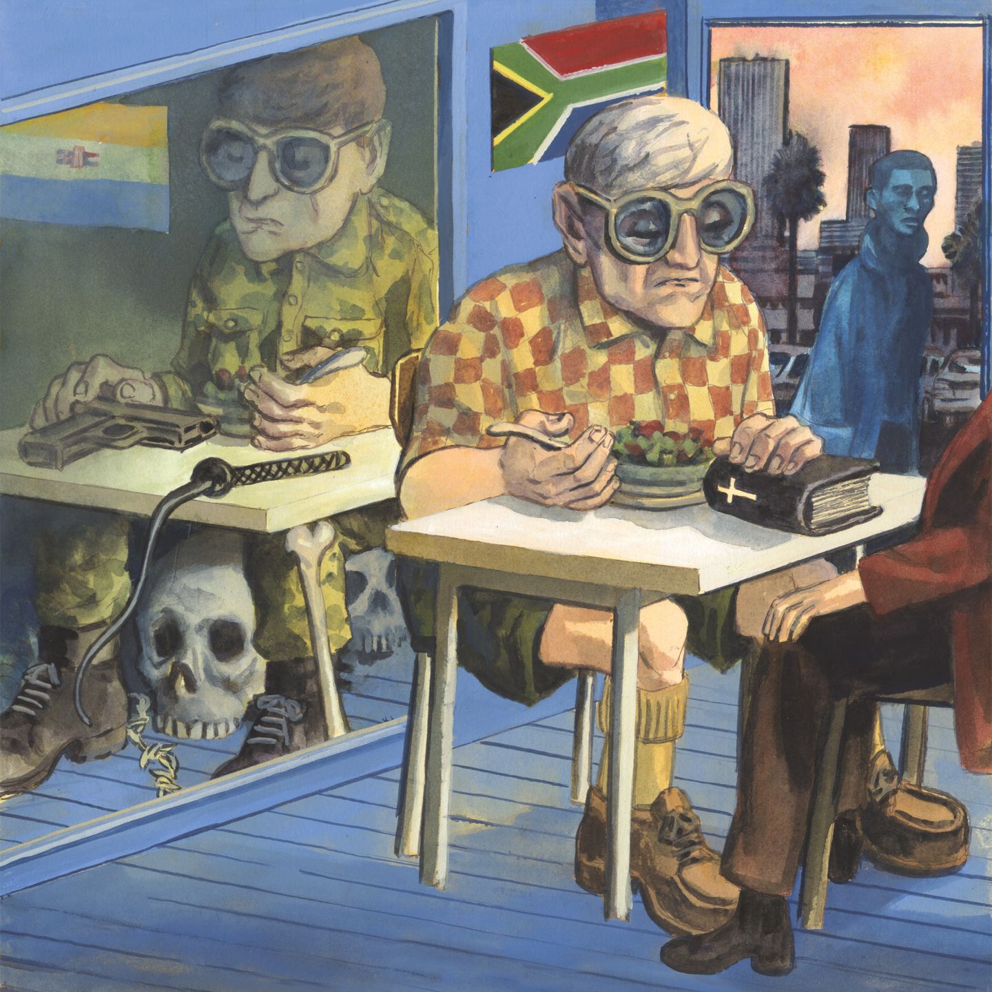 l’ancien bourreau de l’apartheid Eugene de Kock assis à une table