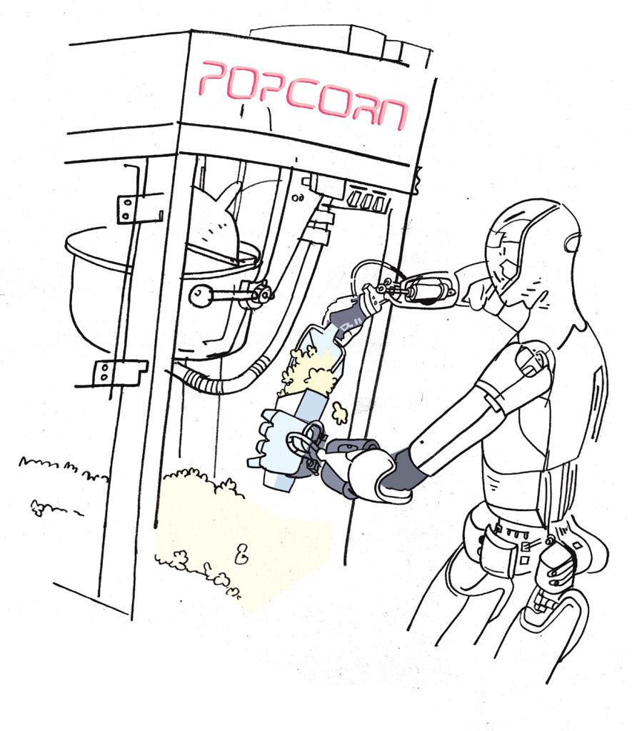Un robot servant des pop corn
