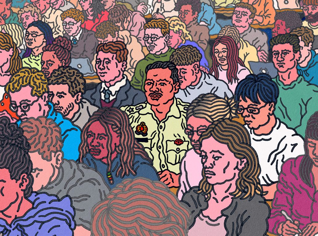 Krishna Bishnoi dans un amphithéâtre à Sciences Po