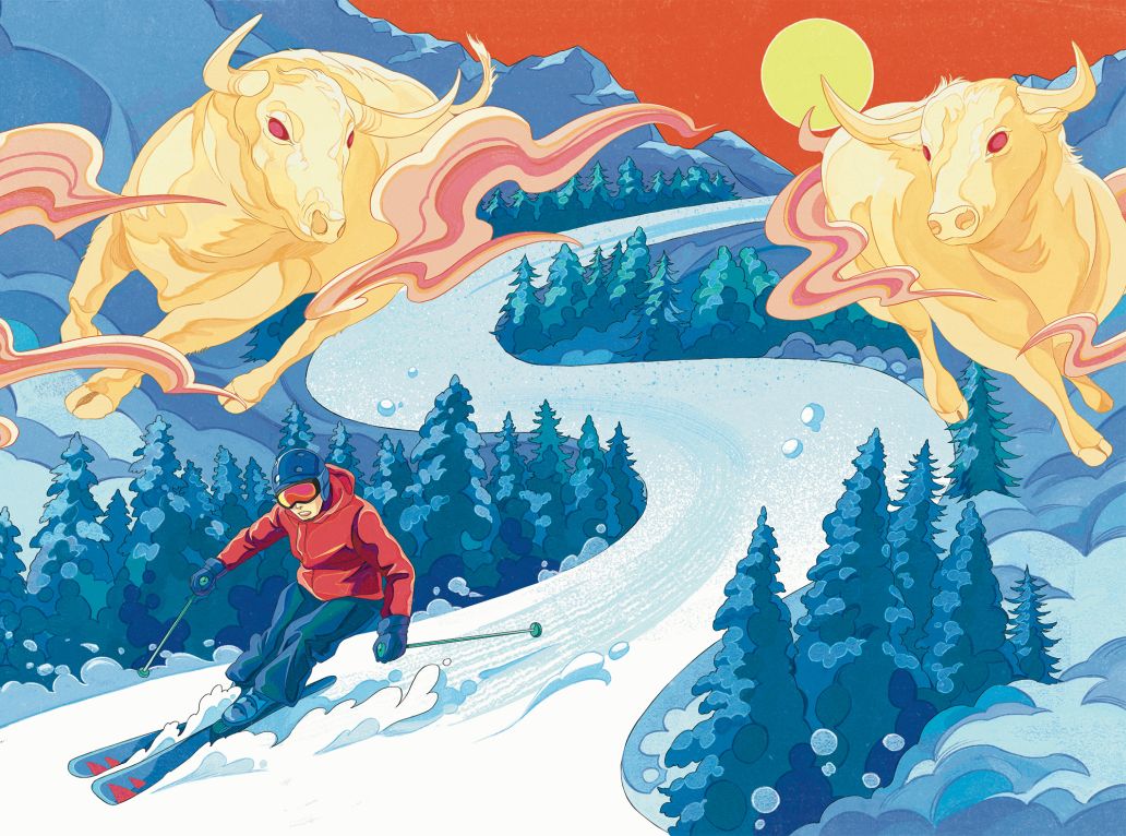 descente à ski et taureaux Red Bull