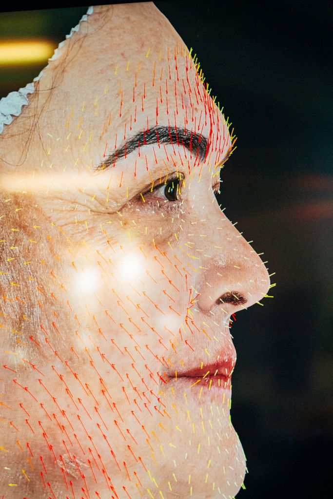Un visage de femme analys&eacute; par ordinateur