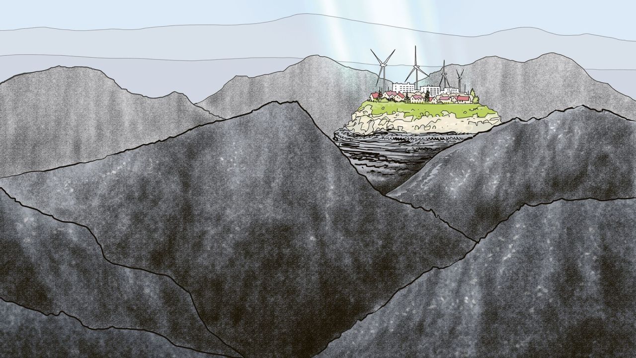 dessin du Kosovo entouré de montagnes de charbon noir