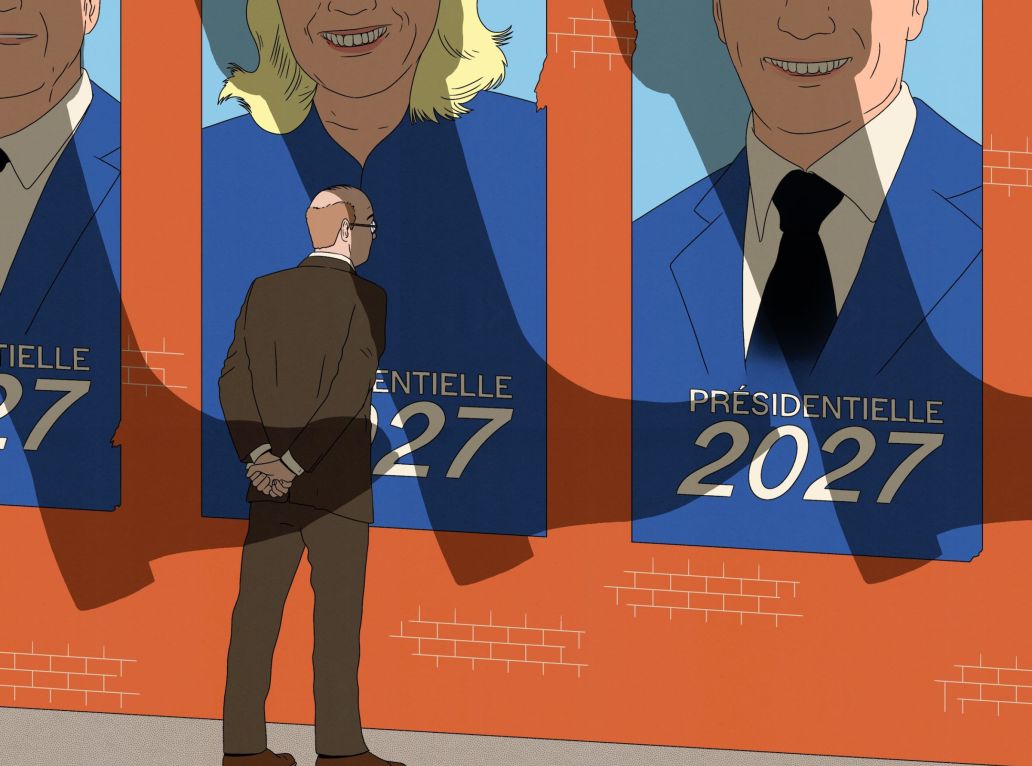 l’historien Johann Chapoutot devant des affiches électorales “présidentielle 2027”