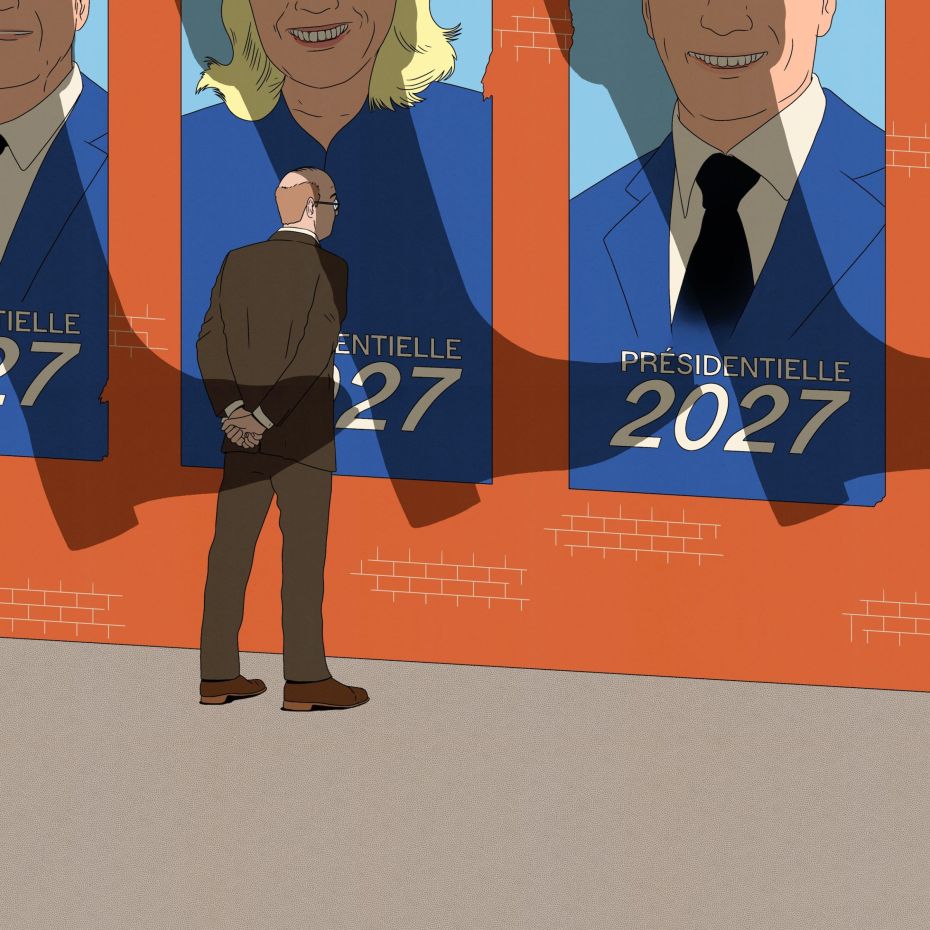 l’historien Johann Chapoutot devant des affiches électorales “présidentielle 2027”