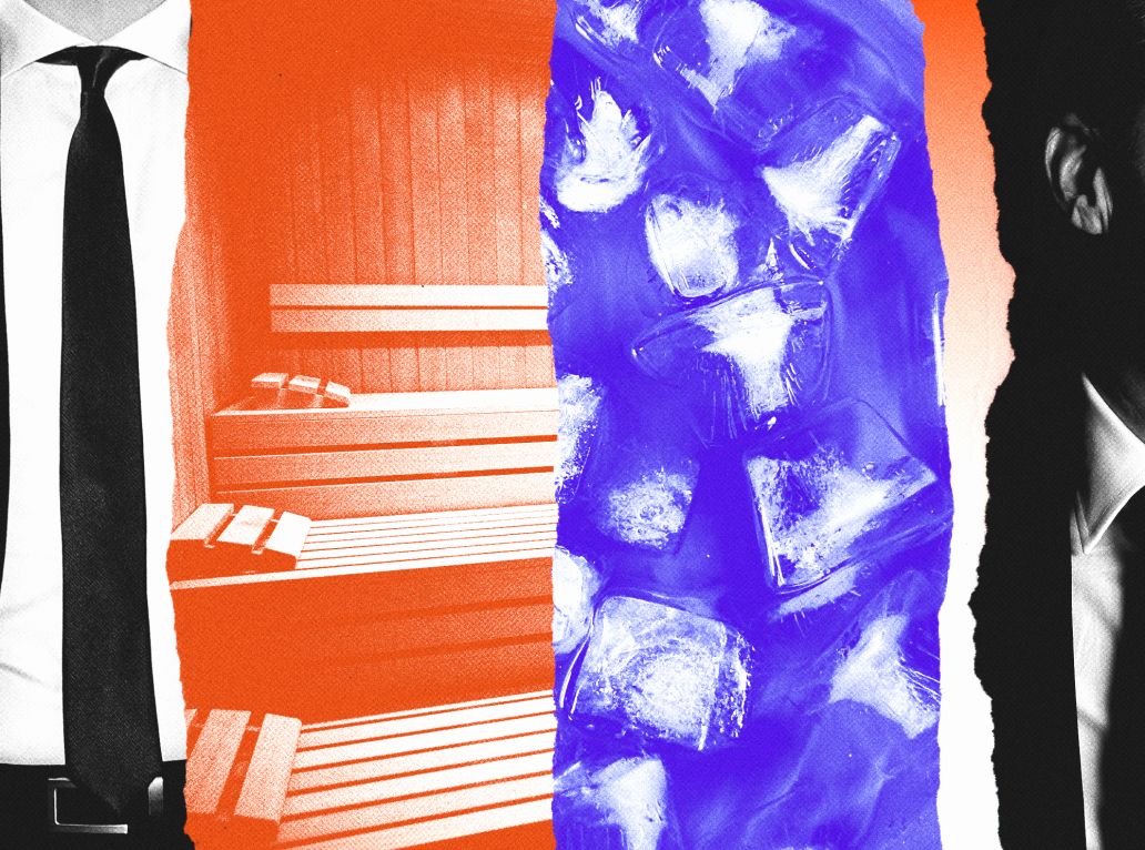 Une cravate, un sauna, des glaçons...