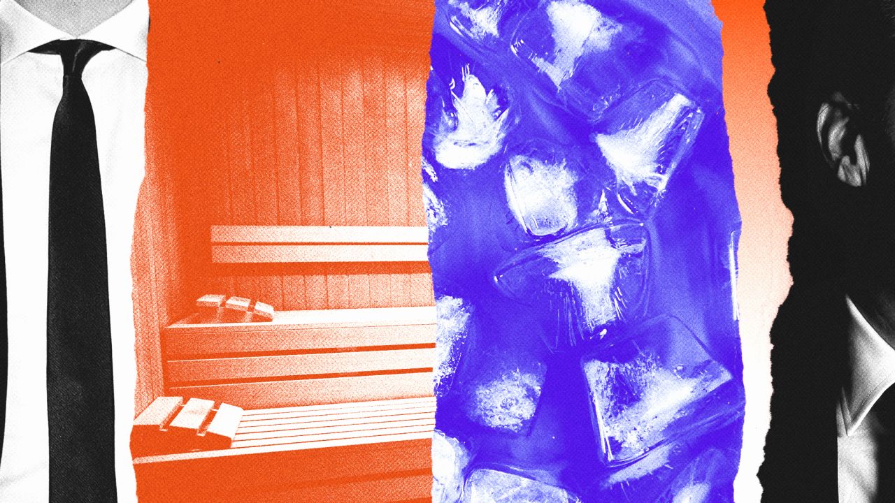 Une cravate, un sauna, des glaçons...