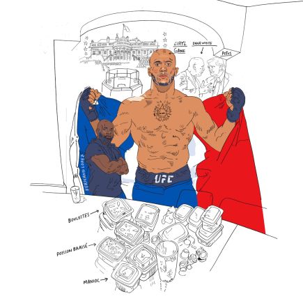 le combattant de MMA Ciryl Gane tenant un drapeau français