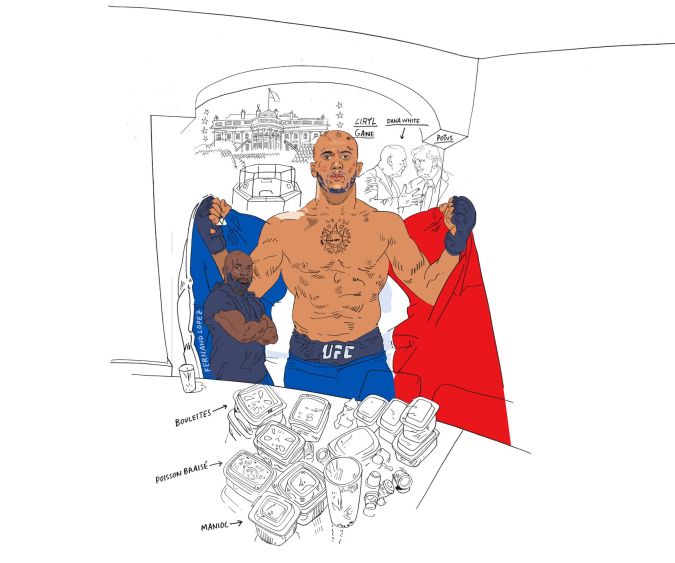 le combattant de MMA Ciryl Gane tenant un drapeau français