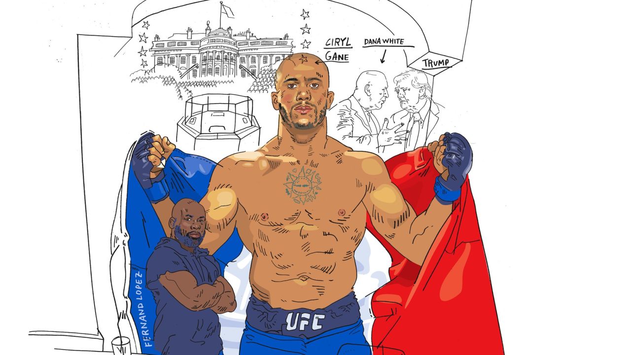 le combattant de MMA Ciryl Gane tenant un drapeau français