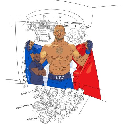 le combattant de MMA Ciryl Gane tenant un drapeau français