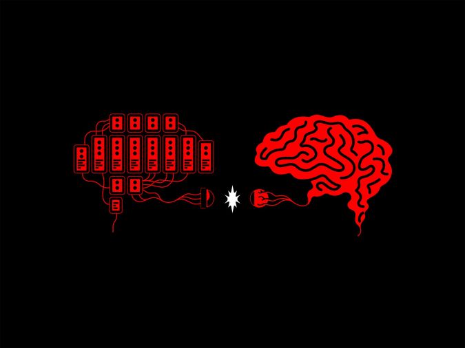 Un cerveau de silicium entre en contact avec un cerveau humain