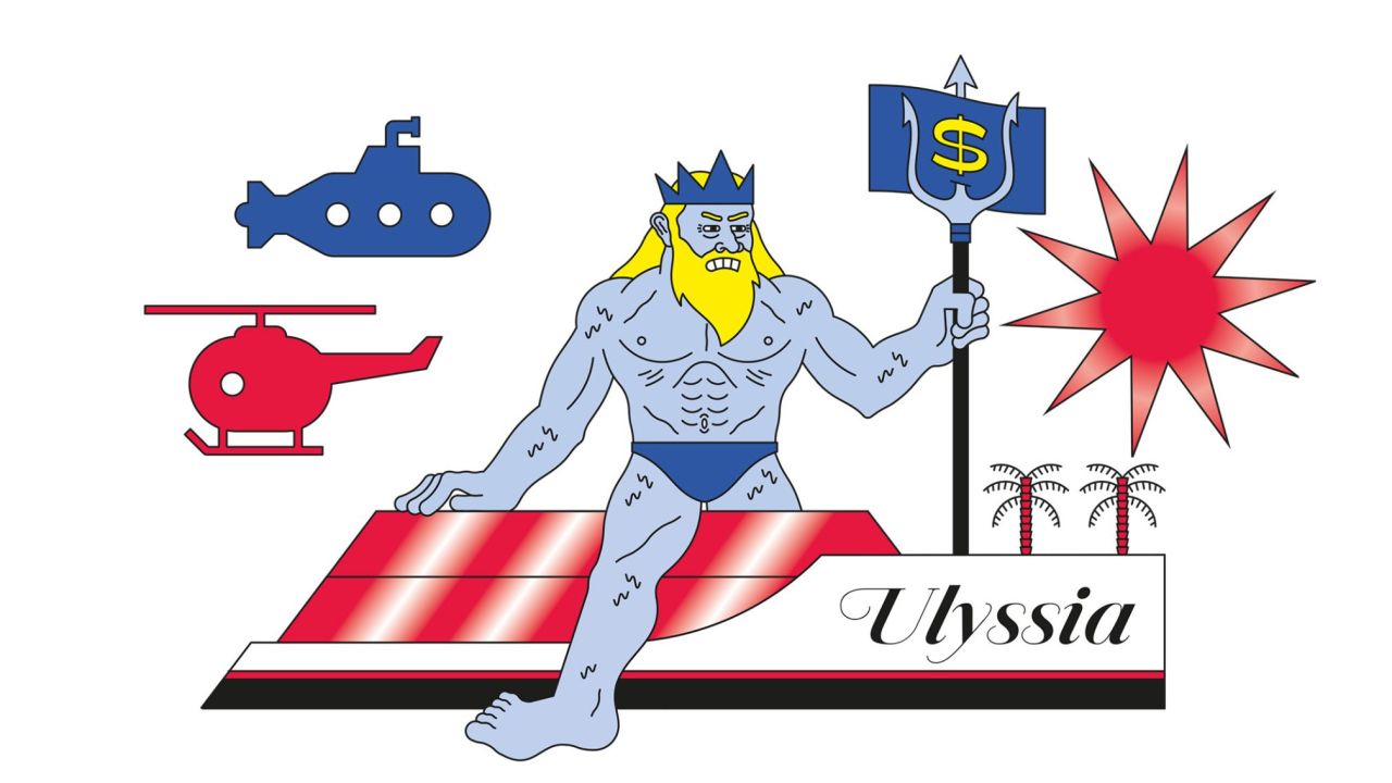 dessin d’un Neptune ultrariche sur un yacht