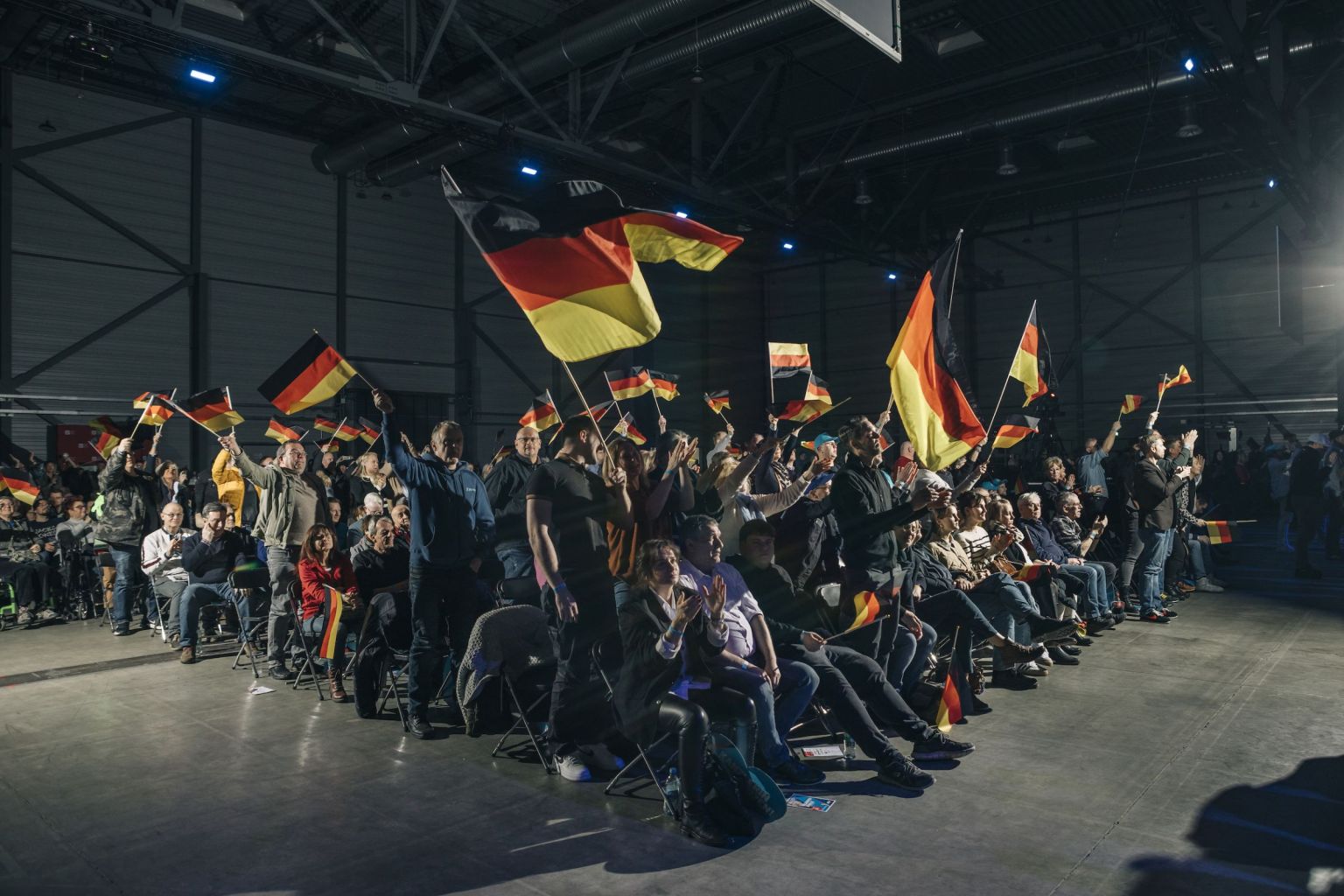 des militants de l'AfD avec des drapeaux allemands