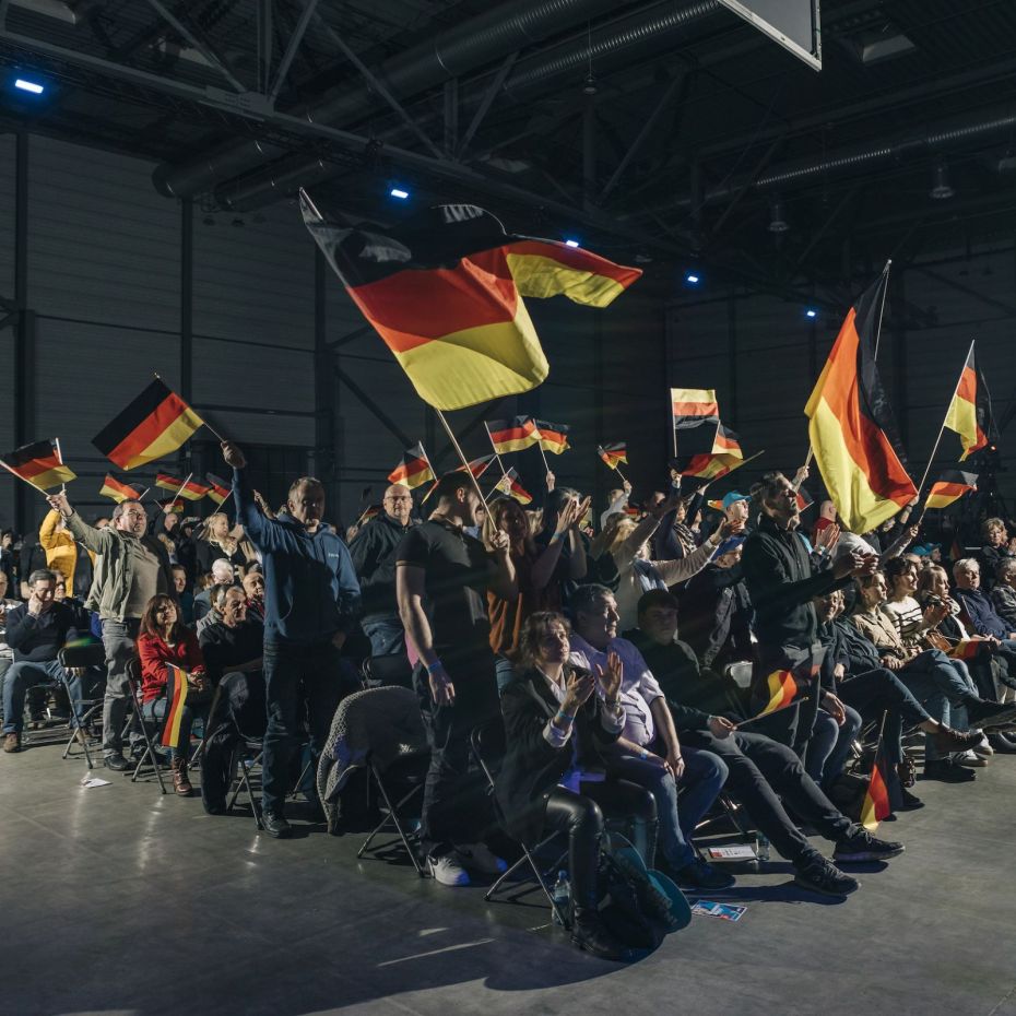 des militants de l'AfD avec des drapeaux allemands